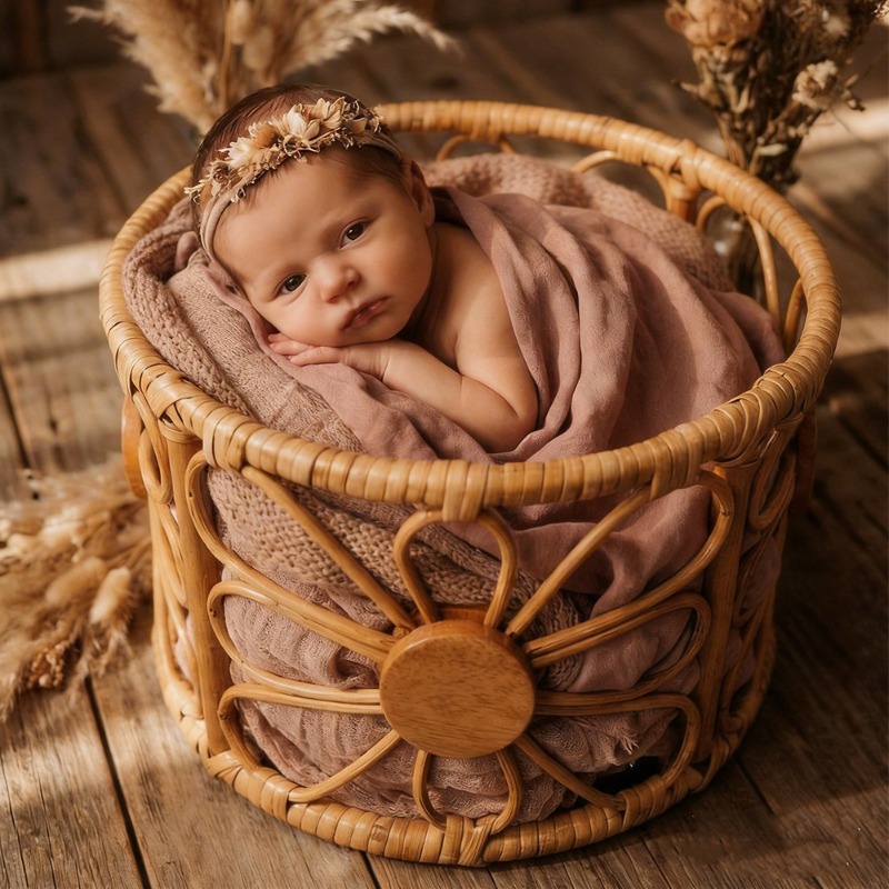 Retro Rattan Neugeborenen-Foto – Photography Vintage Style Bewertung und Preis