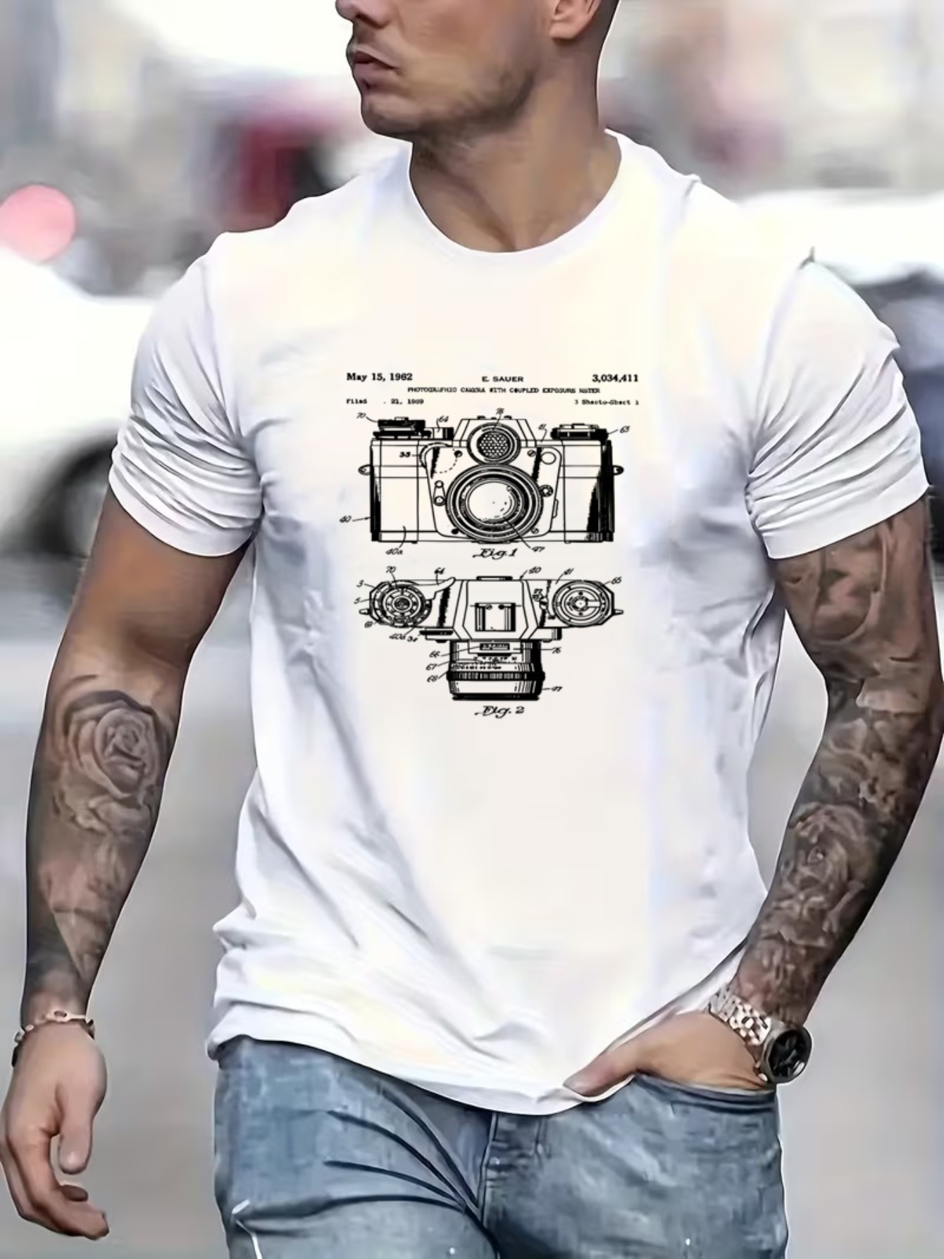 Bedrucktes Herren-T-Shirt mit  – Photography Sim Bewertung und Preis